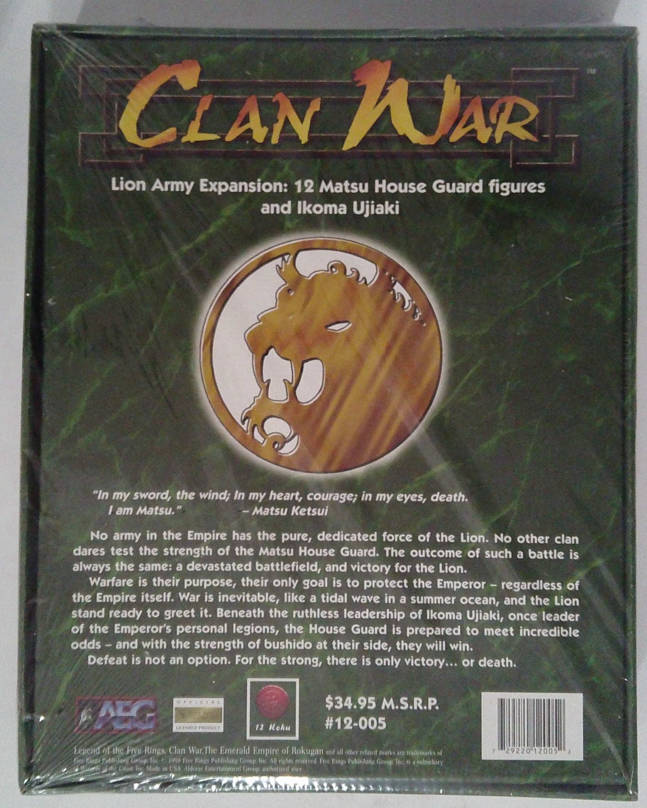L5R Clan War Lion Army Expansion 12-005 Matsu House Guard AEG Minis Box Set
