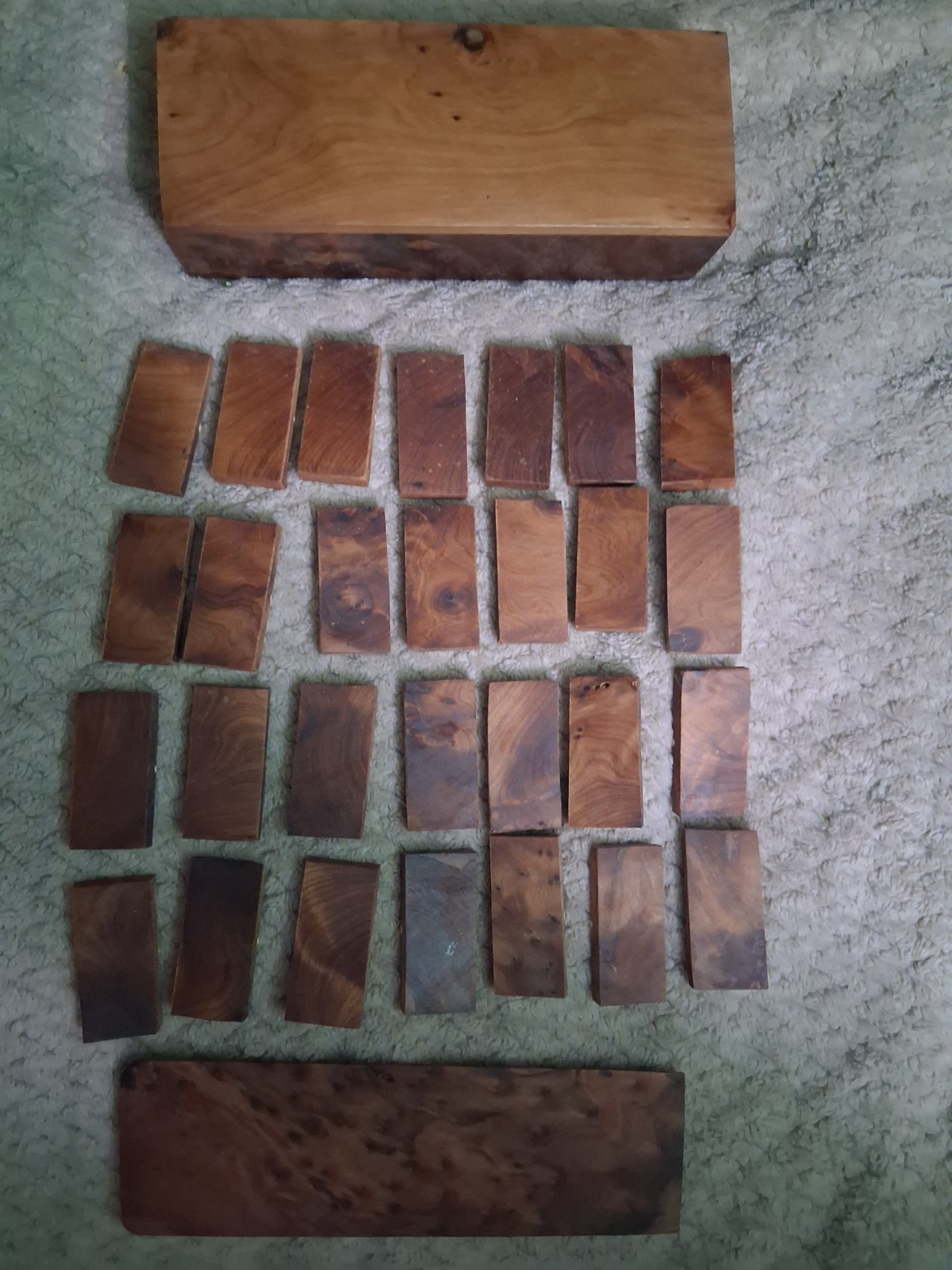 Handmade Burlwood Mother Pearl Wooden Box Set Dominoes Double Six 28 Vintage Set
