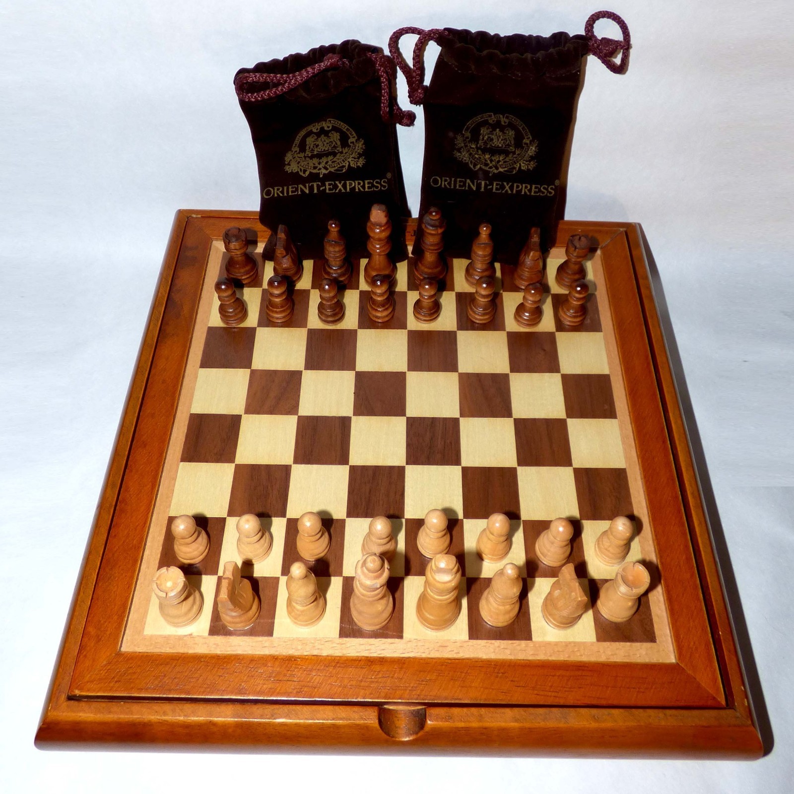 Orient Express Luxury Wood Game Set Chess Backgammon Dominoes Cards Complete