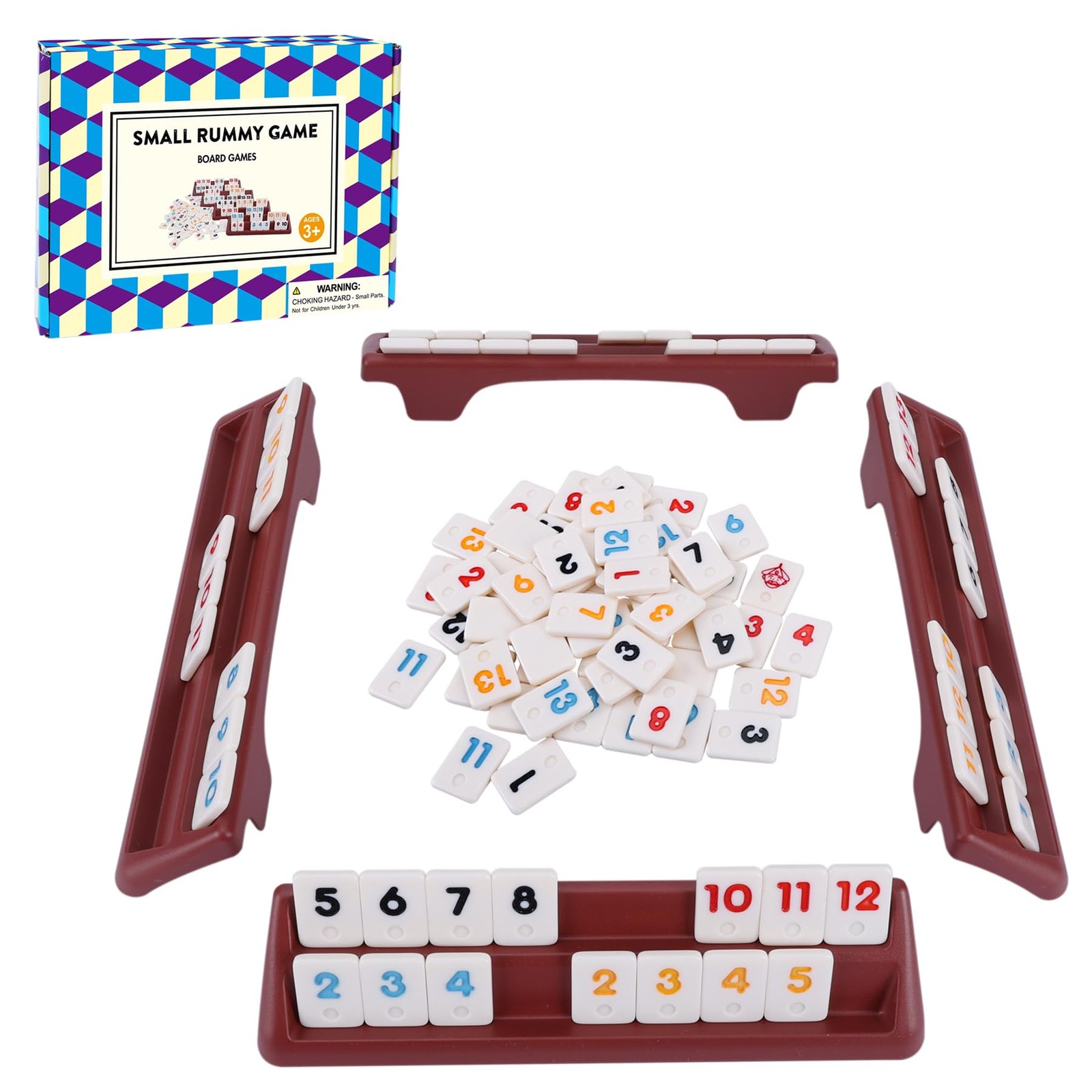 Offelec 106 Rummy Tiles Set with 4 Double Tile Travel, Mini Size Cube