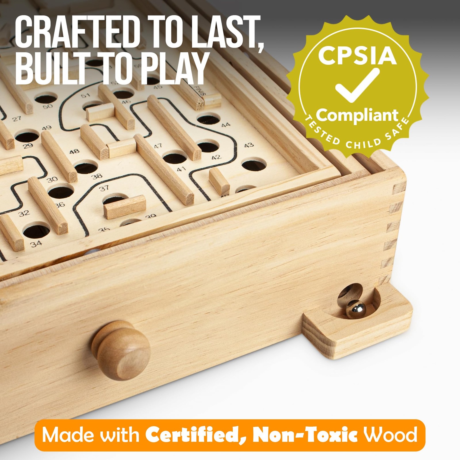 Games Large Wooden Labyrinth 13.5 x 13 Marble Ball Tilt Maze Wood Game with 60 W