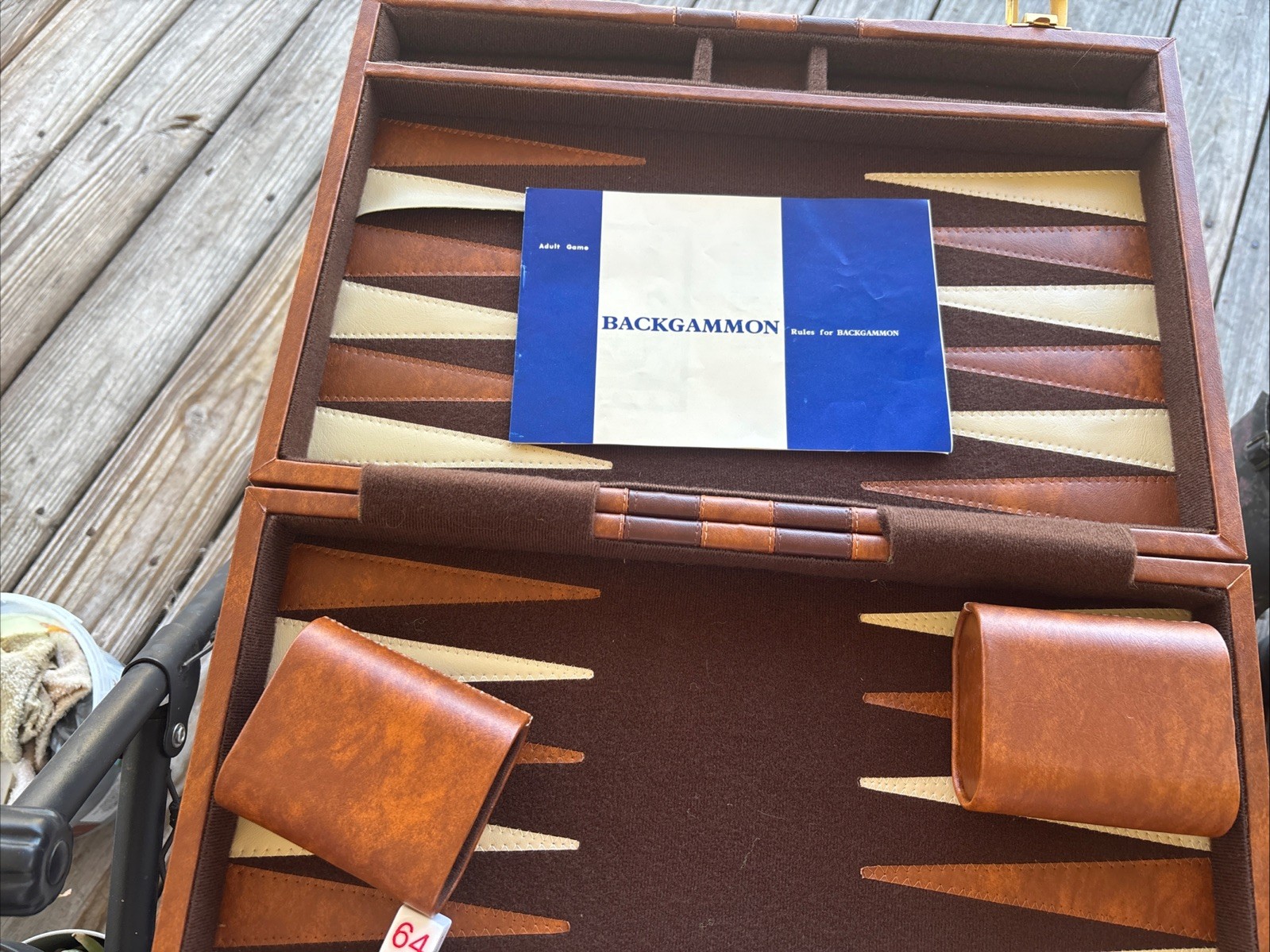 Vintage Backgammon Set faux Leather Case w/felt board Complete