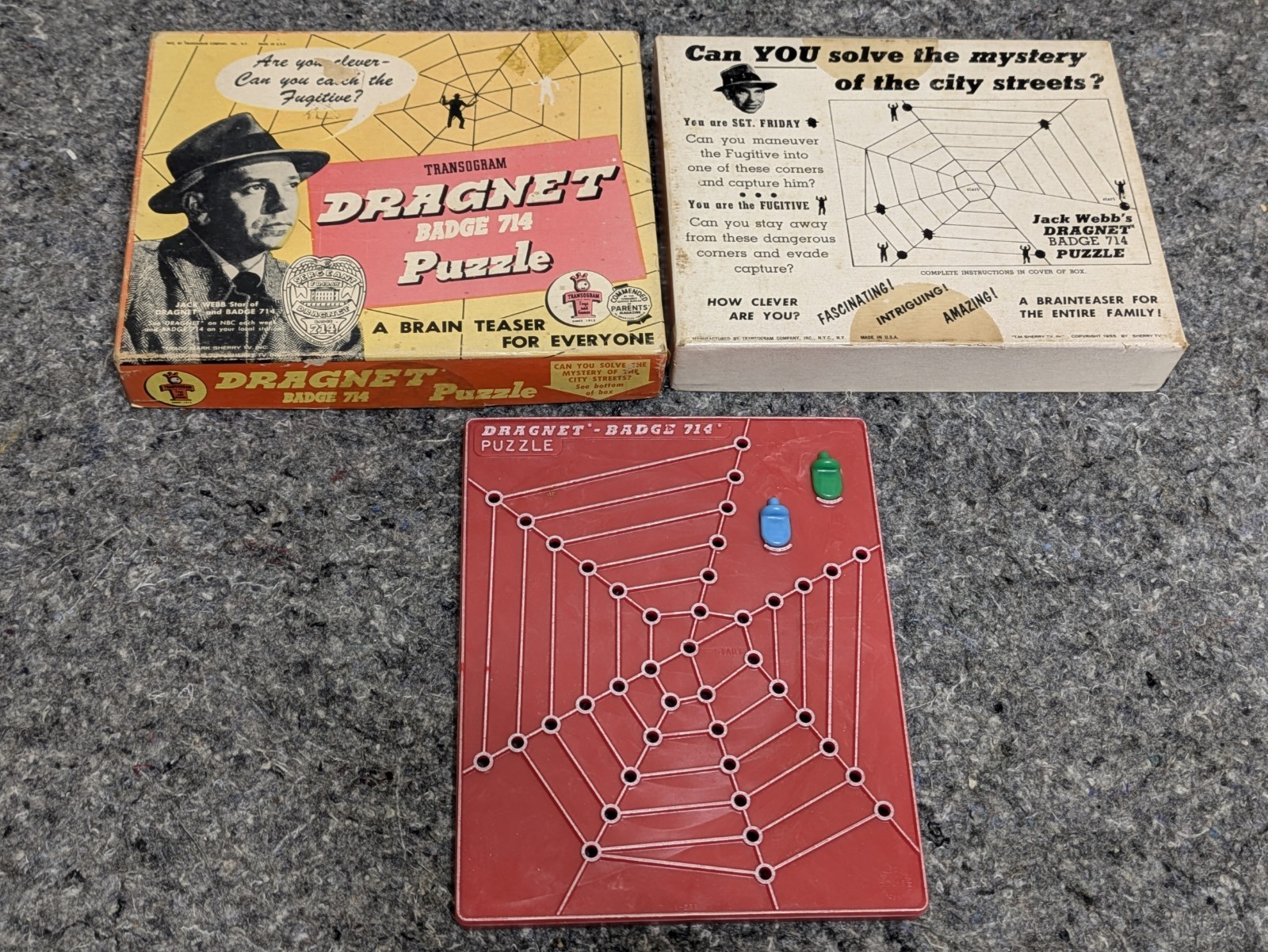 Transogram DRAGNET Badge 714 Brain Teaser Game Puzzle 1955 USA Vintage 50s
