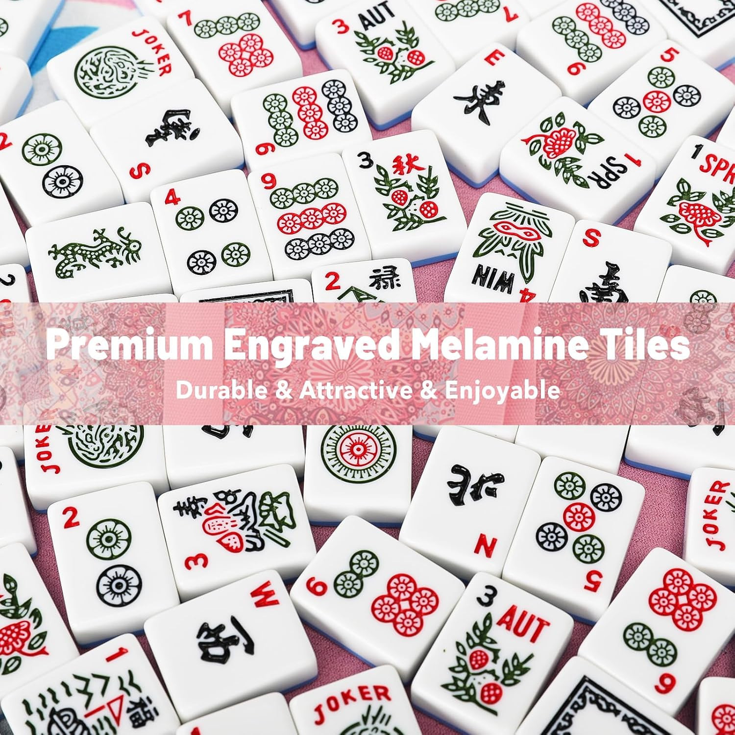 American Mahjong Tile Set with Pink Printed Carrying Bag, 166 Blue Tiles, 4 All-