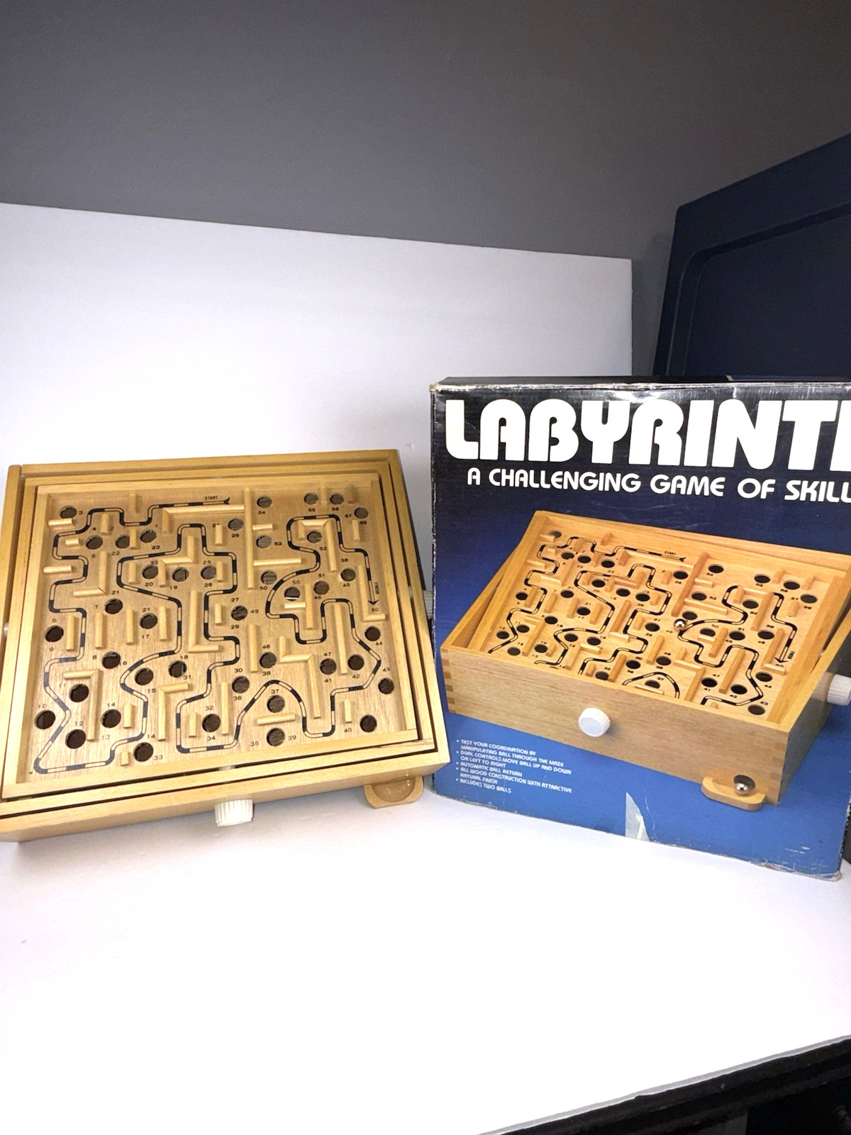 Vtg Labyrinth Premier Edition All Wood Solitaire Game Of Skill * No Balls*