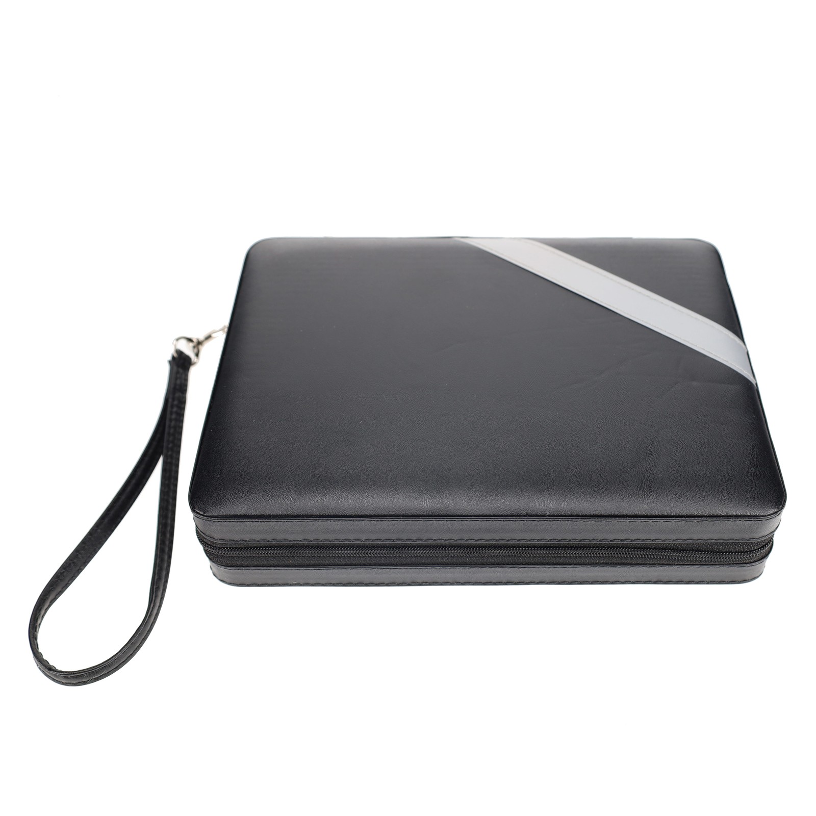 WE Games Travel Magnetic Backgammon Set, Black with Grey Stripe Leatherette Case