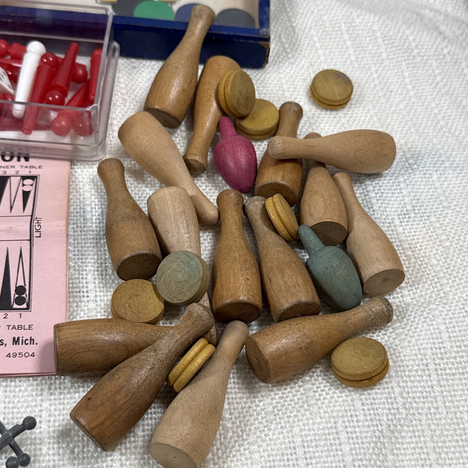 Vintage Wooden Small Game Lot Board Pieces Carrom Marble Football Jacks Yahtzee