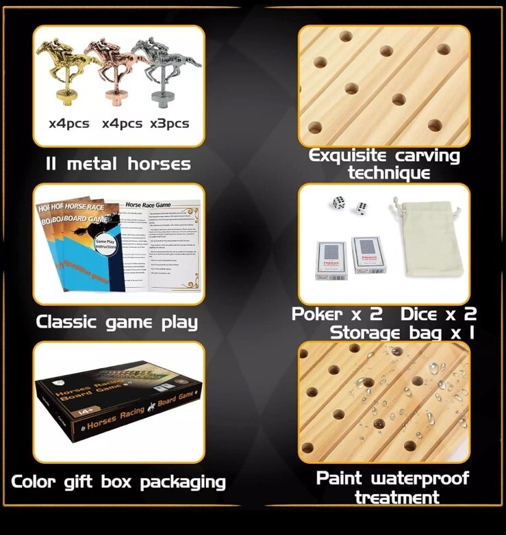 Horse Race Board Game Racing Game Thickened Solid Wood with 11 Luxurious New