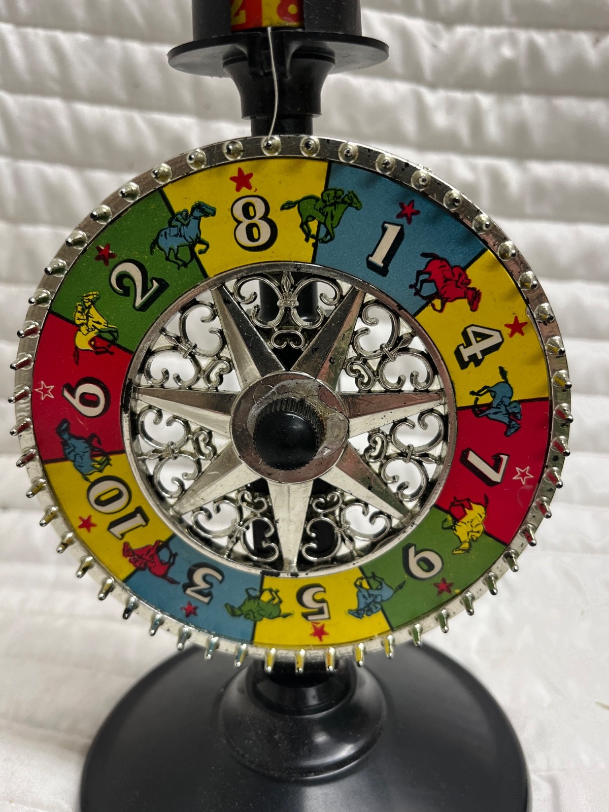 VINTAGE E.S. LOWE WHEEL OF FORTUNE HORSE RACING GAME with original box roulette