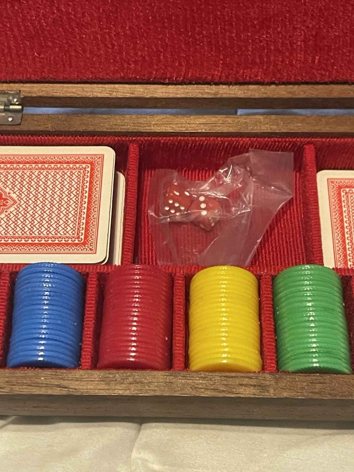 VTG Executive Jewel Box and Game Center Wooden Dice Cards Poker Chips Craps