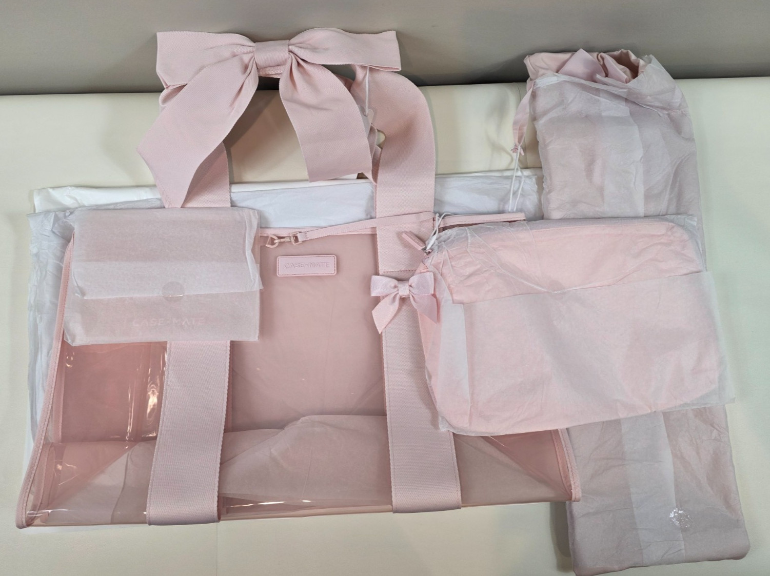 Case-Mate Mahjong Jelly Tote Set Ballet Pink Bow 4-Piece Clear Bag Rack Sleeve