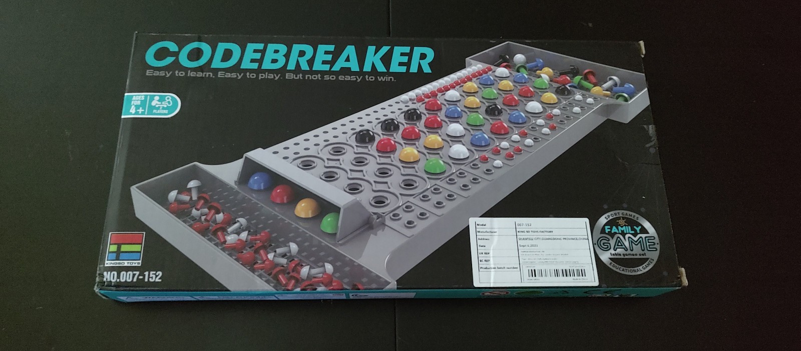 Codebreaker,Easy to learn, Easy to play , not so easy to win, age 4+, 2 players