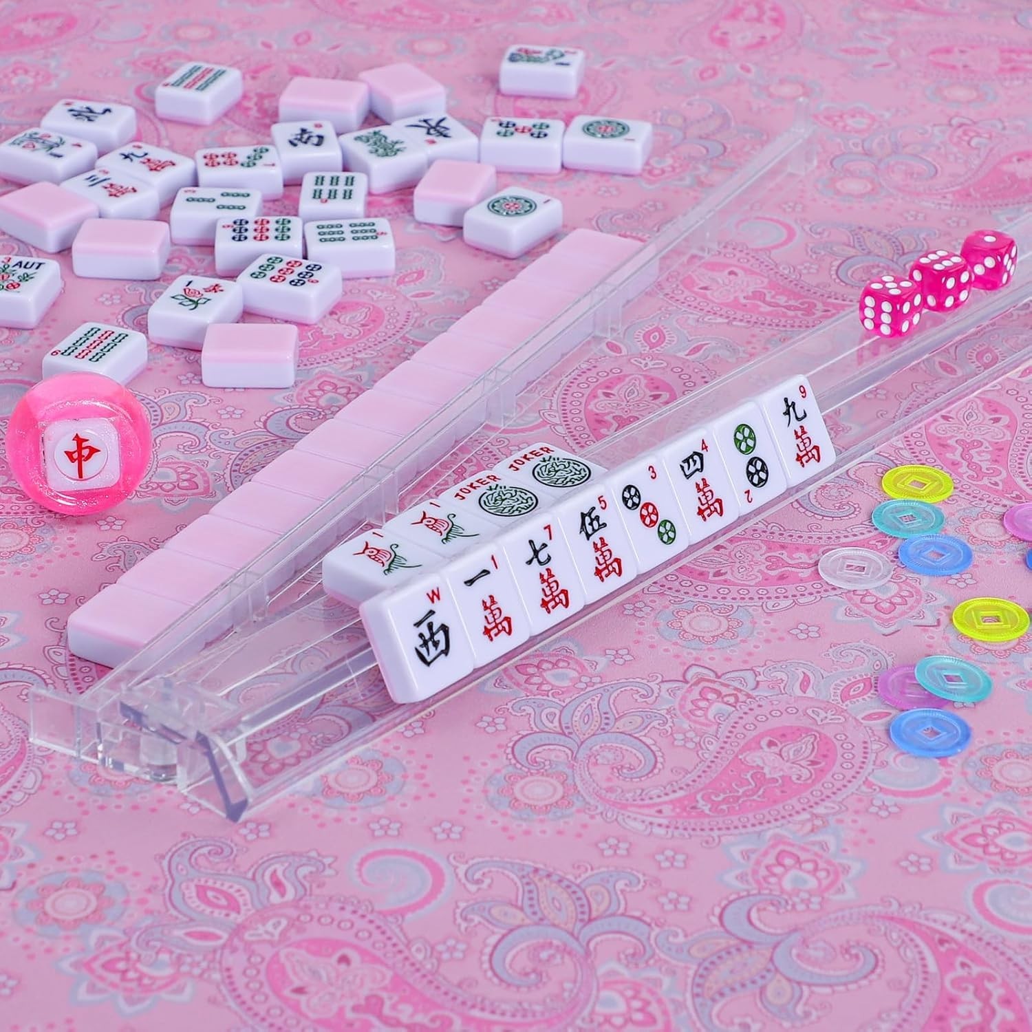 Complete American Mahjong Set with 166 Pink Tiles and Stylish Carrying Bag
