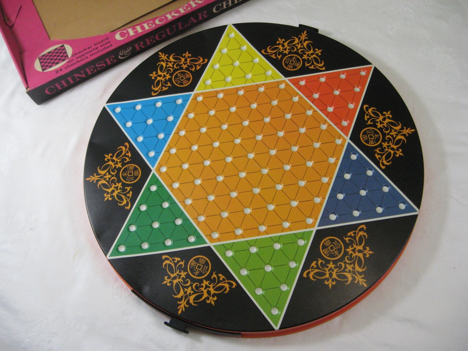 Ohio Art metal tin litho board CHINESE & REGULAR CHECKERS – complete w/ box