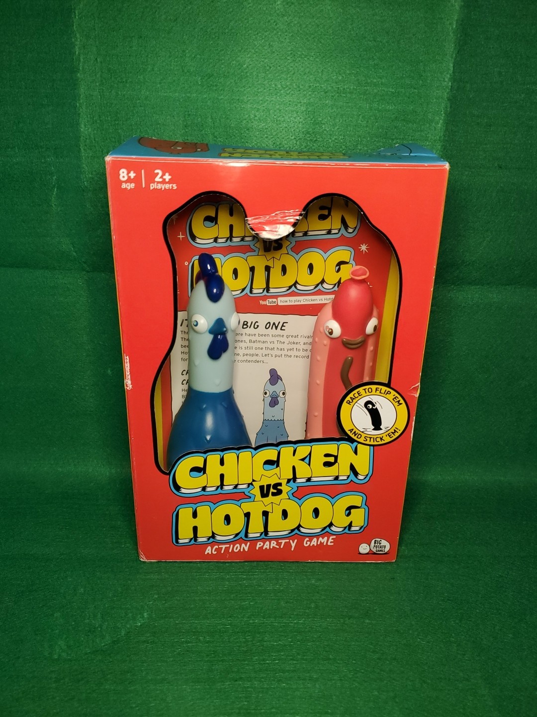 Big Potato Chicken vs Hotdog Action Party Game Used 8+ 2 Players Flip Stick READ