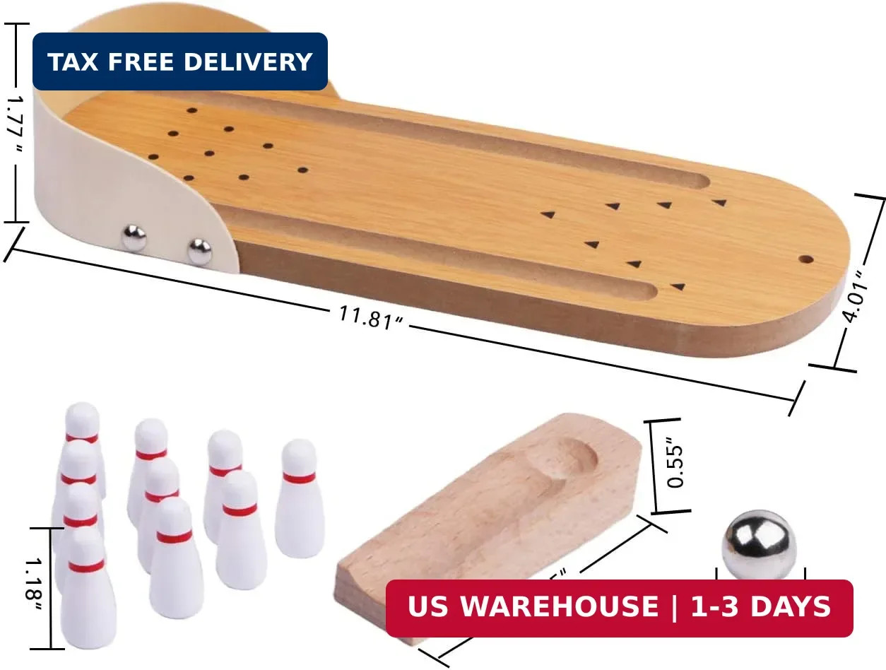 Table Top Mini Bowling Game Set-Tabletop Wooden Board Mini Arcade Desktop Tiny B