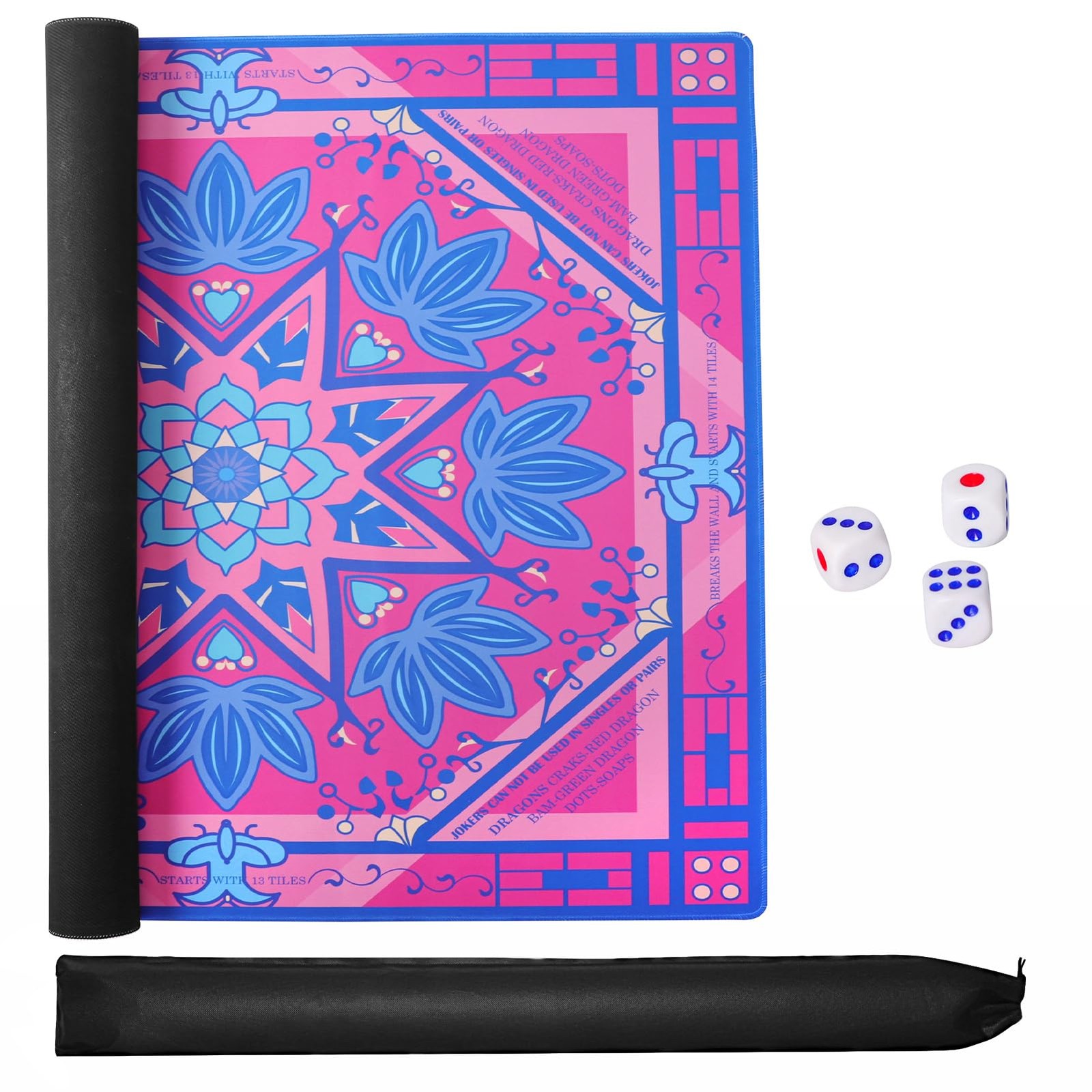 Printed Learning Mahjong Mat (33”x33”) with Black Carrying Bag, Anti-Slip, No…