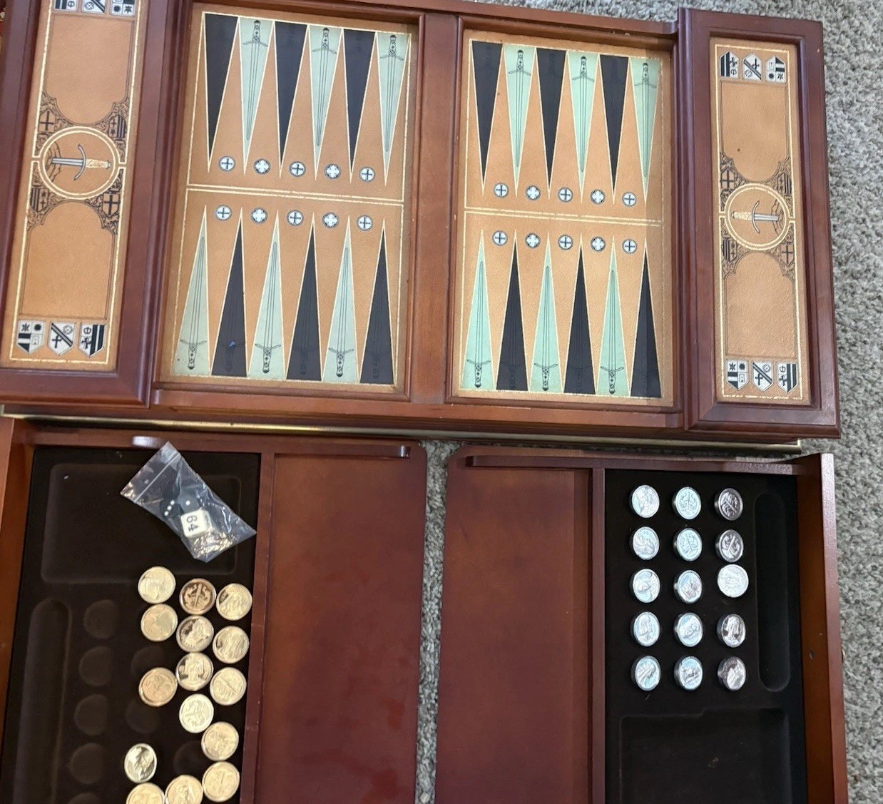 Vintage Franklin Mint Excalibur Backgammon Set 1986 Limited Edition All 30 Coins
