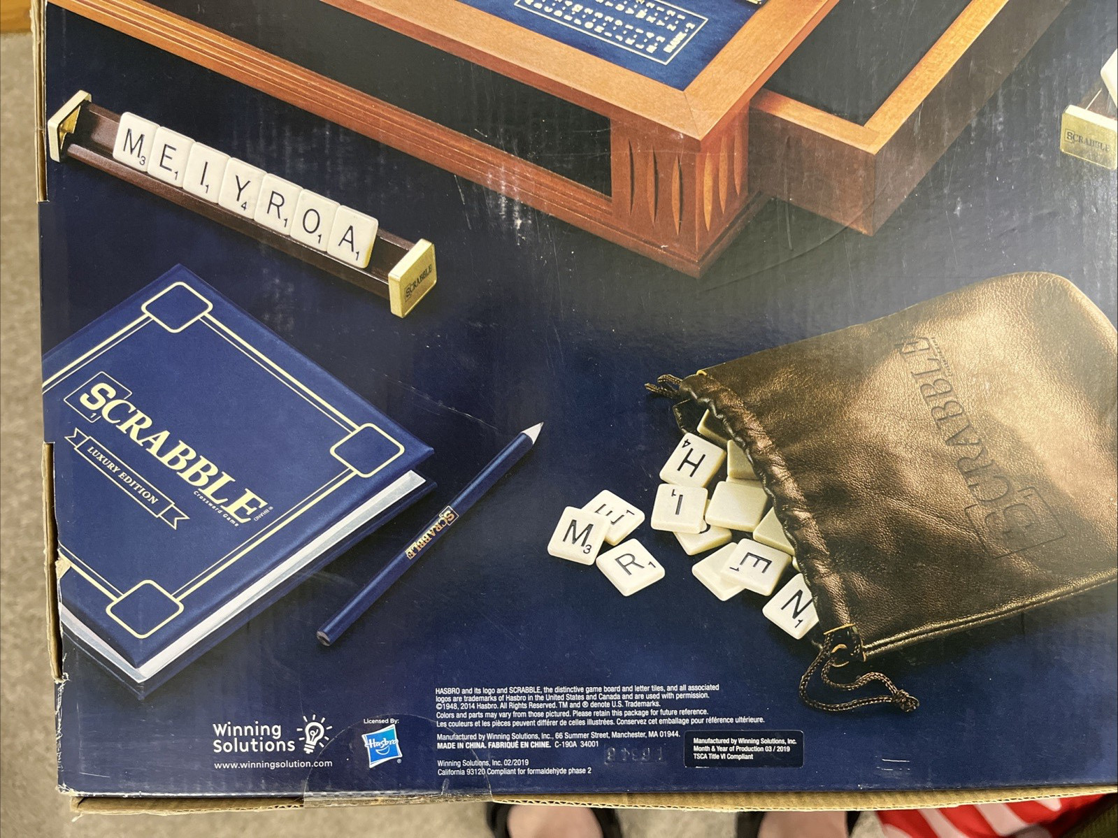 New Scrabble Luxury Edition with Wood Cabinet and Rotating Turntable Game Board