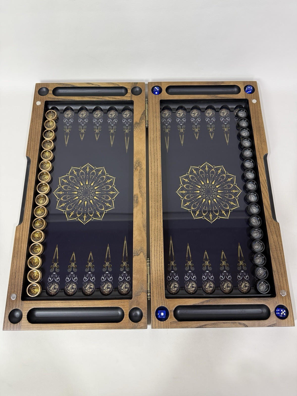 Lion Backgammon Set with Tempered Glass – Handmade Wooden Royal Board Game