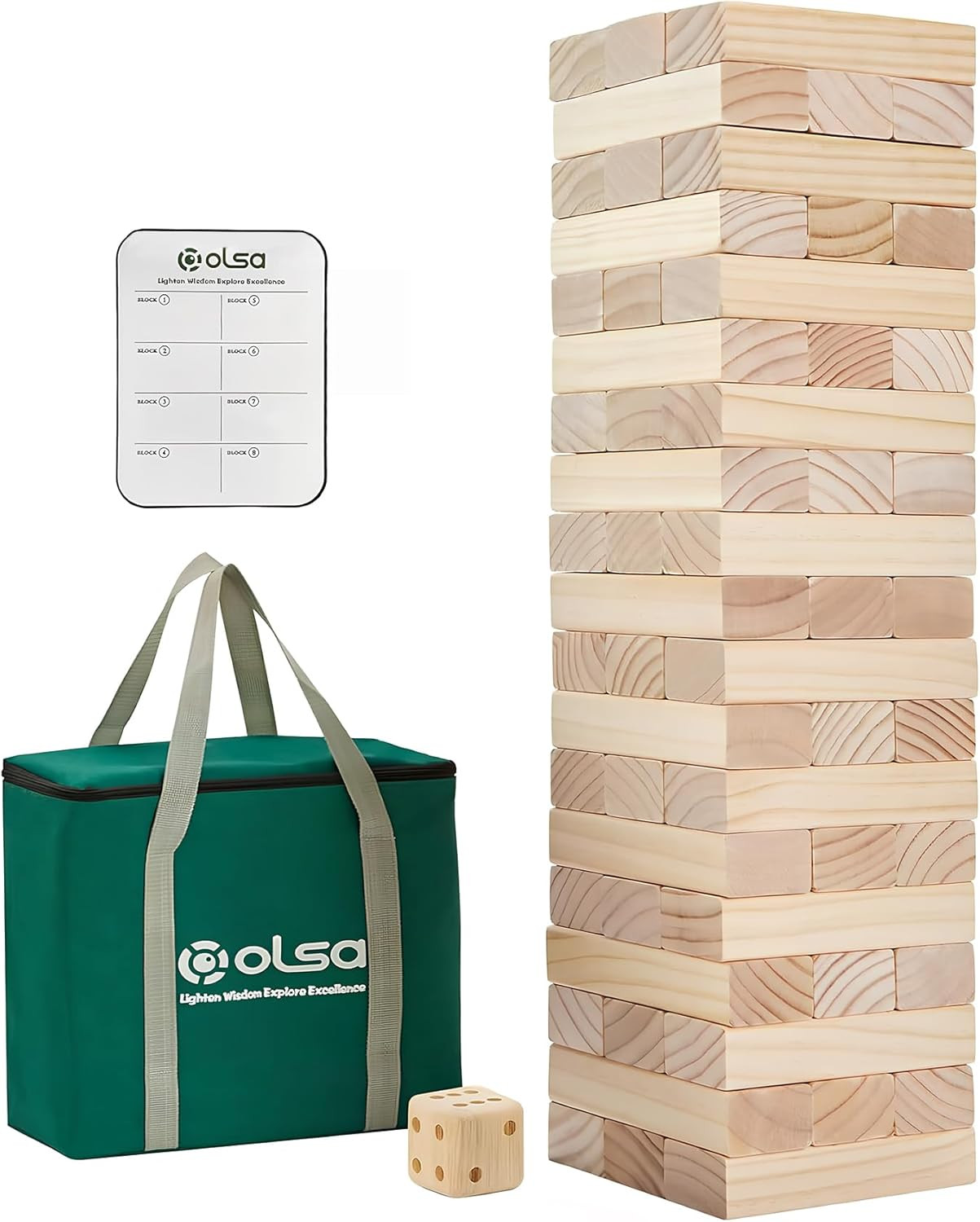 Giant Tumble Tower 57PCS Wooden Block Stacking Yard Games with Carrying Bag Clas
