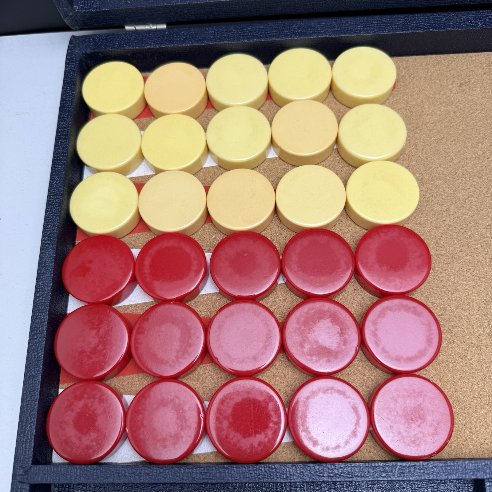 Crisloid Bakelite Backgammon Set 1.5” Checkers Red Yellow / Butterscotch Vintage