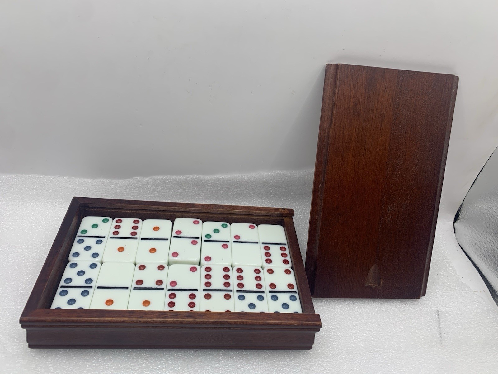 Wooden Slide Box Colored Dominos Set (28) B1