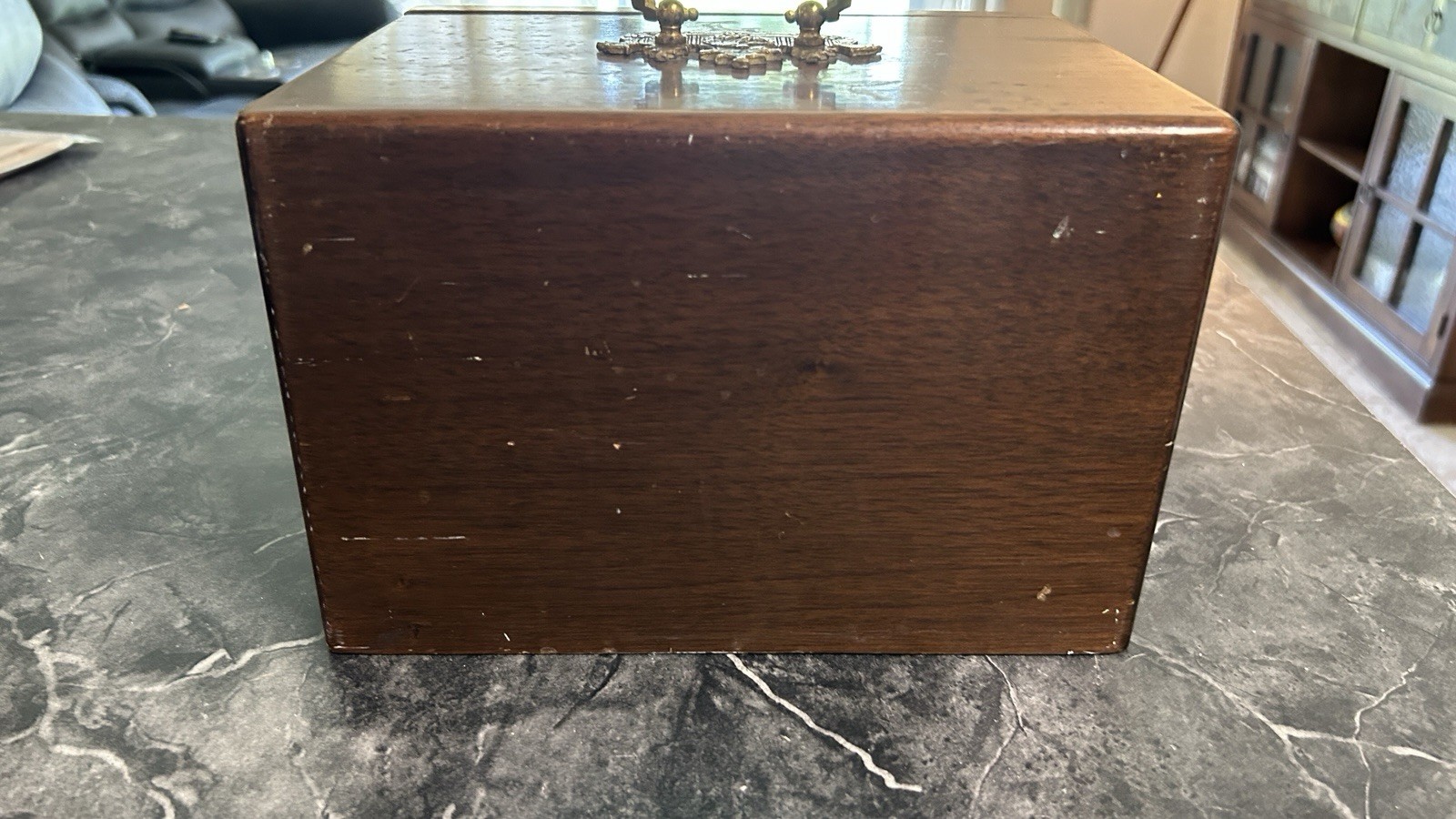 VERY NICE Antique Vintage Chinese Mahjong Wood Brass Drawers Case Box ONLY