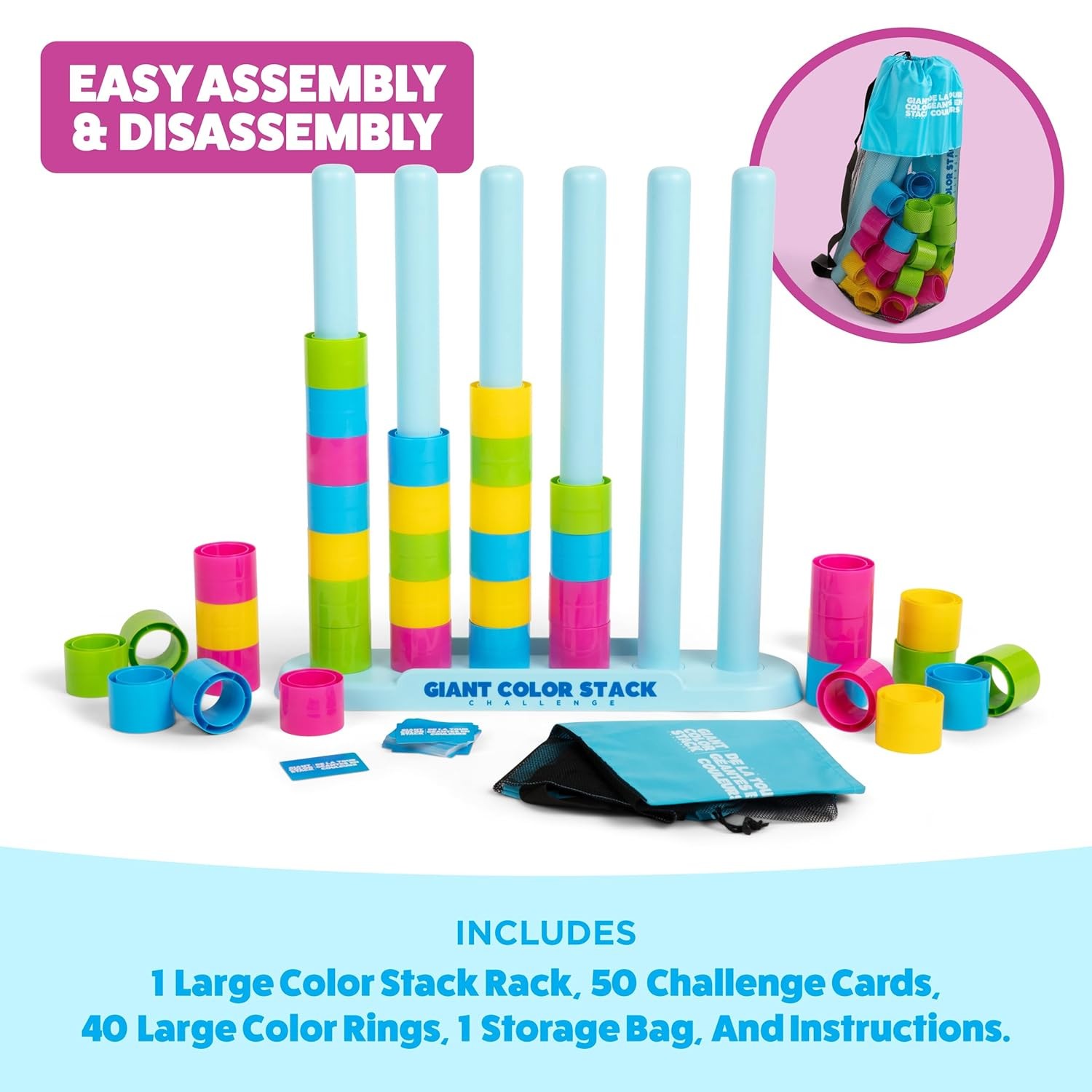 Giant Color Stack Challenge Strategy Stacking Puzzle Game 50 Puzzles Board Game