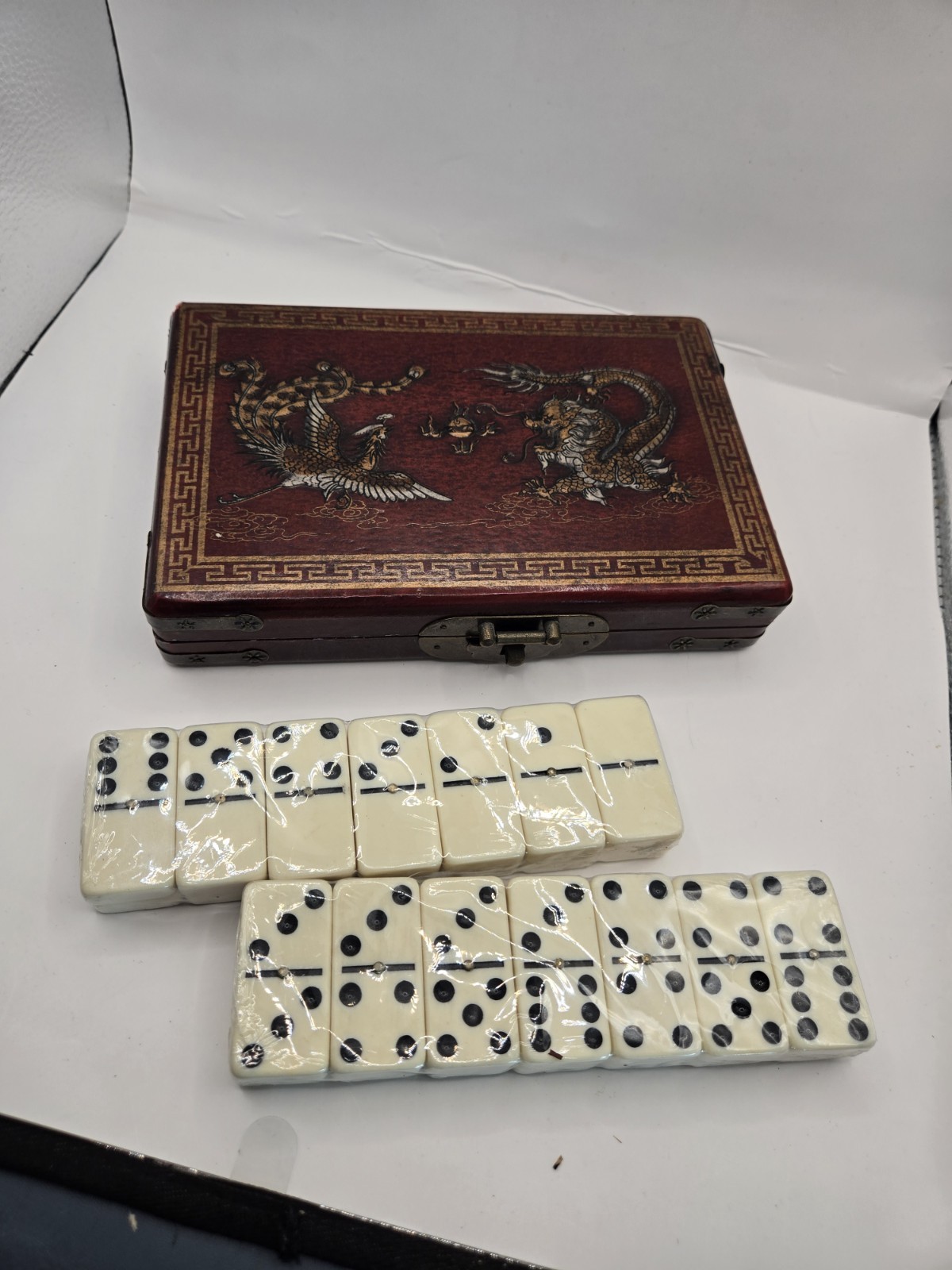 Vtg Dominos (New Sealed) In Chinese Box (Damage On Side From Tape Peeling Paint)
