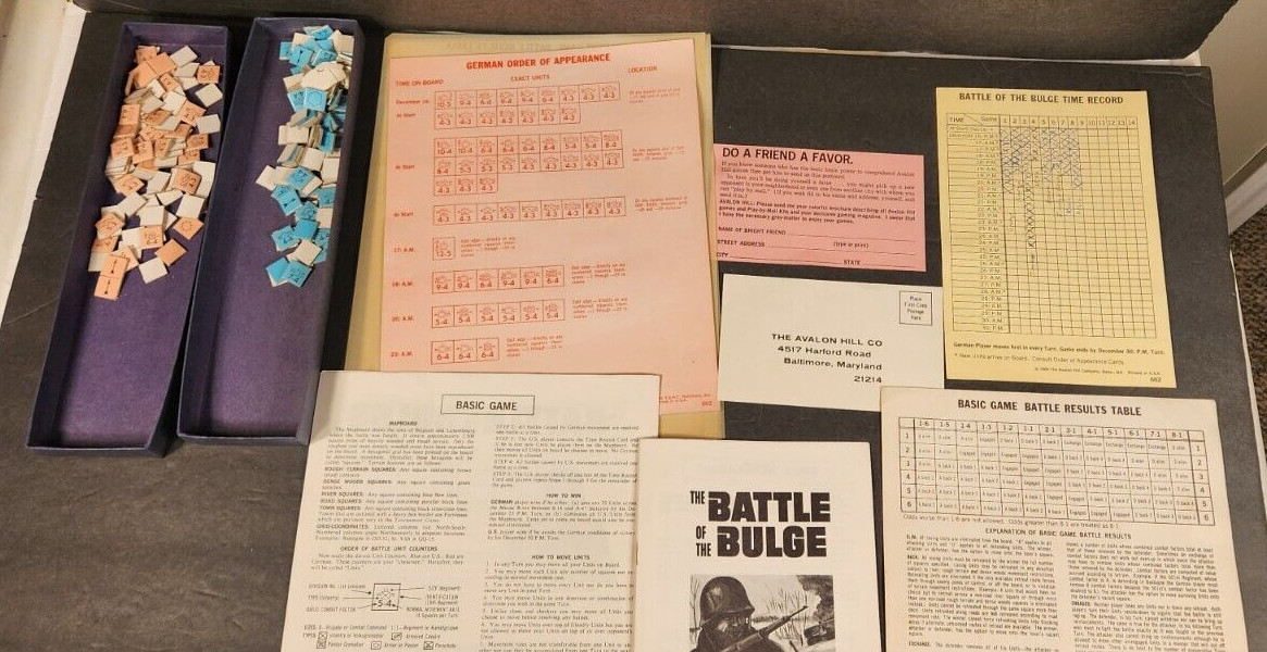 VINTAGE 1965 AVALON HILL COMPANY “THE BATTLE OF THE BULGE” BOARD GAME