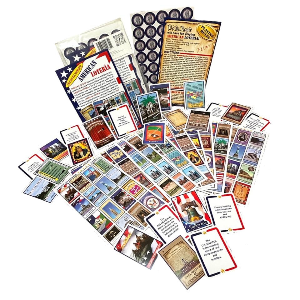 American Loteria Fun Bingo Game for All Patriotic Colorful Loteria Cards Toke…