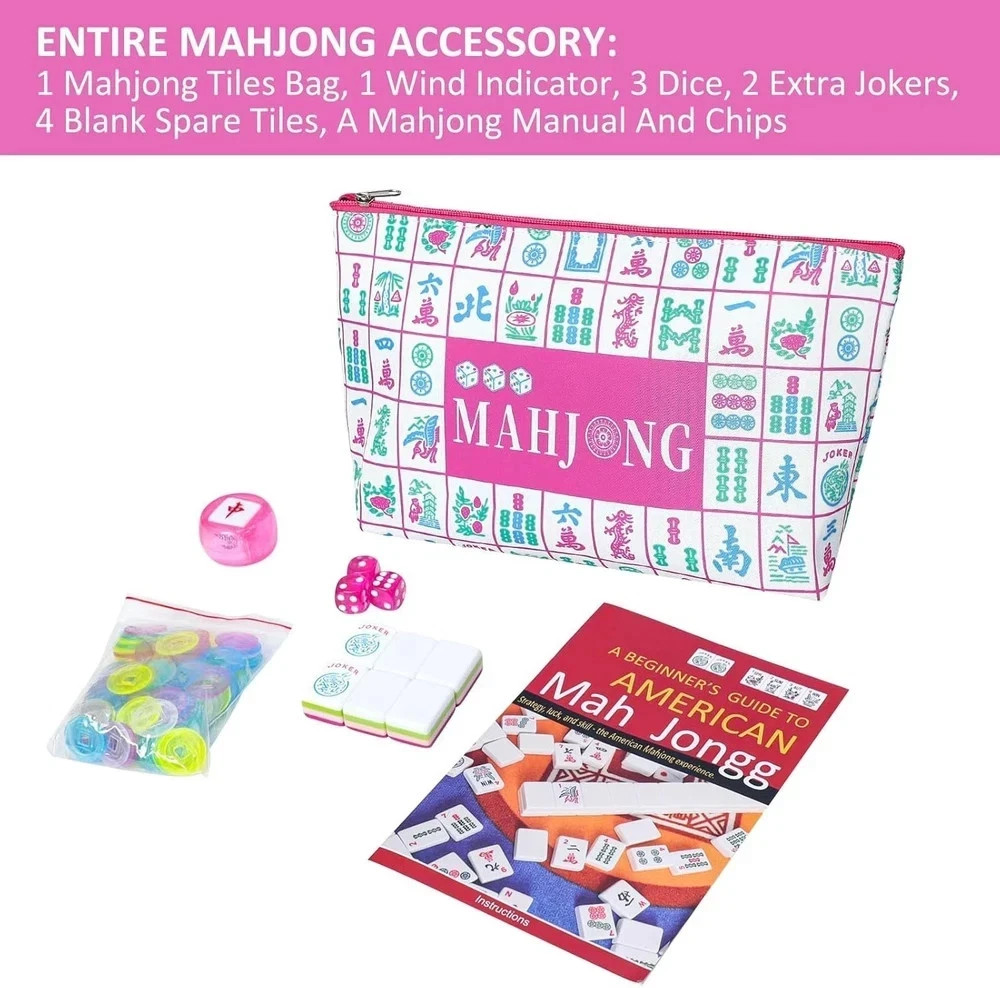 Engraved American Mahjong Tile Set(4 Layer), 166 Acrylic Mahjong Tiles with a Ca