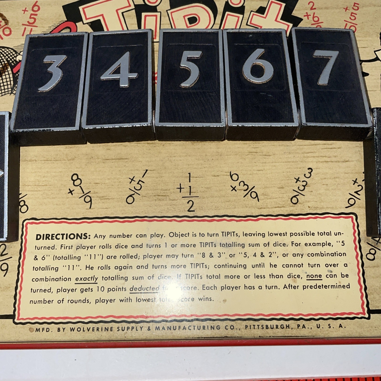 1930’s/40’s Tipit Tin Dice Game Wolverine Supply & Manufacturing Pittsburgh PA