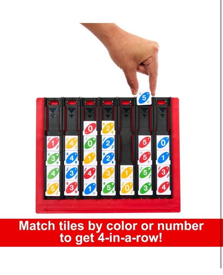 UNO Quatro Game with Colored Tiles & Plastic Game Grid for Adults/Family