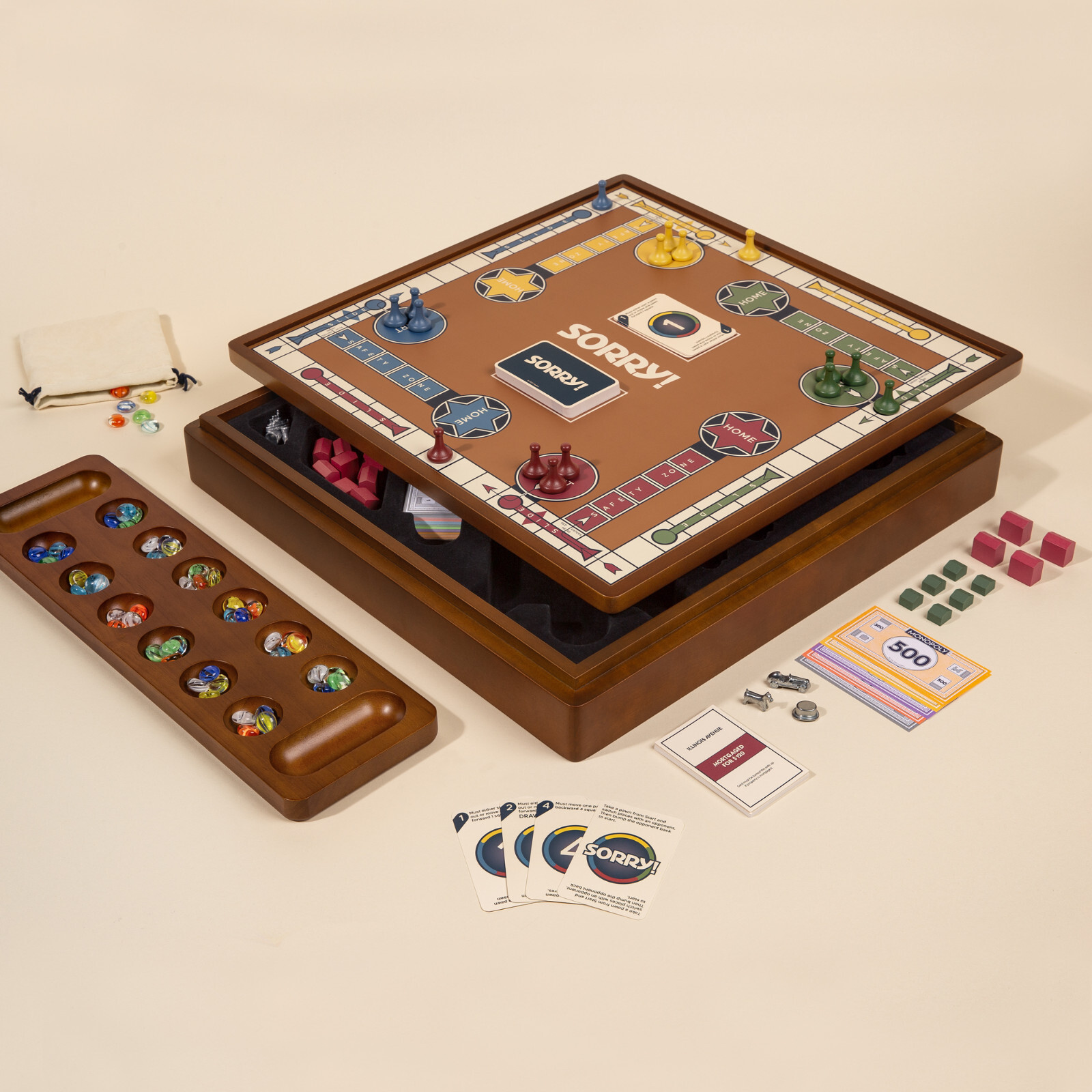 WS Game Company 3-in-1 Premium Game Collection: Monopoly, Sorry!, and Mancala
