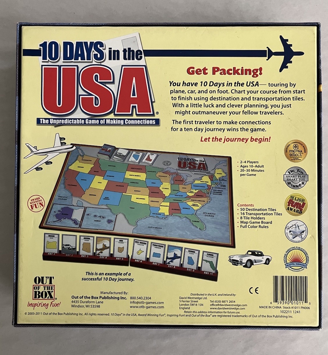 10 Days In The USA Board Game, Complete “Out Of The Box” Publishing 2004 -VG/FS