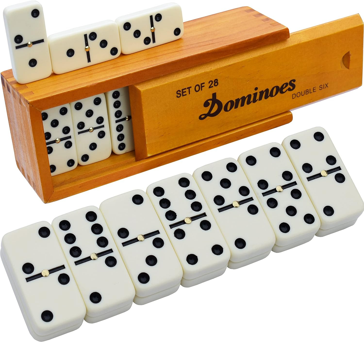 Double 6 Dominoes Set 28 Tiles with Wooden Case Classic Family Game
