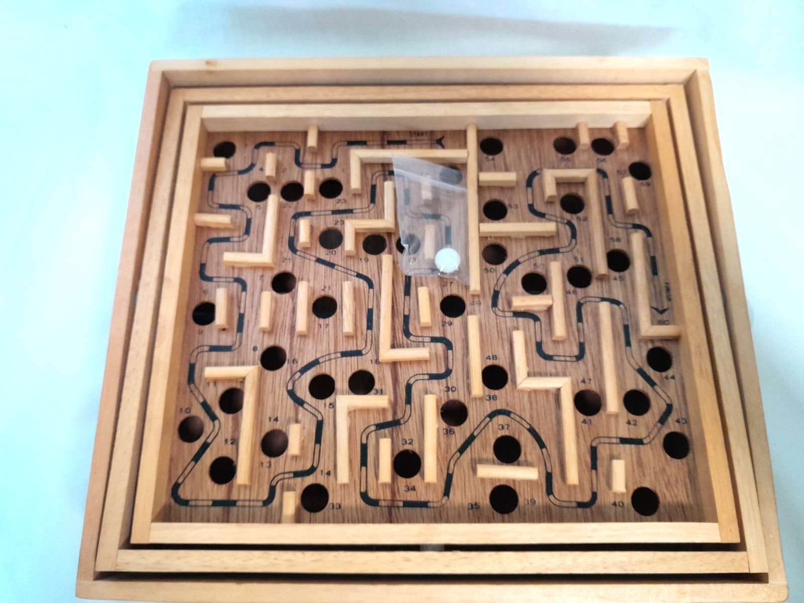 Vintage Labyrinth Skill Game Wooden Maze 1986 Game Design w/1 white marble