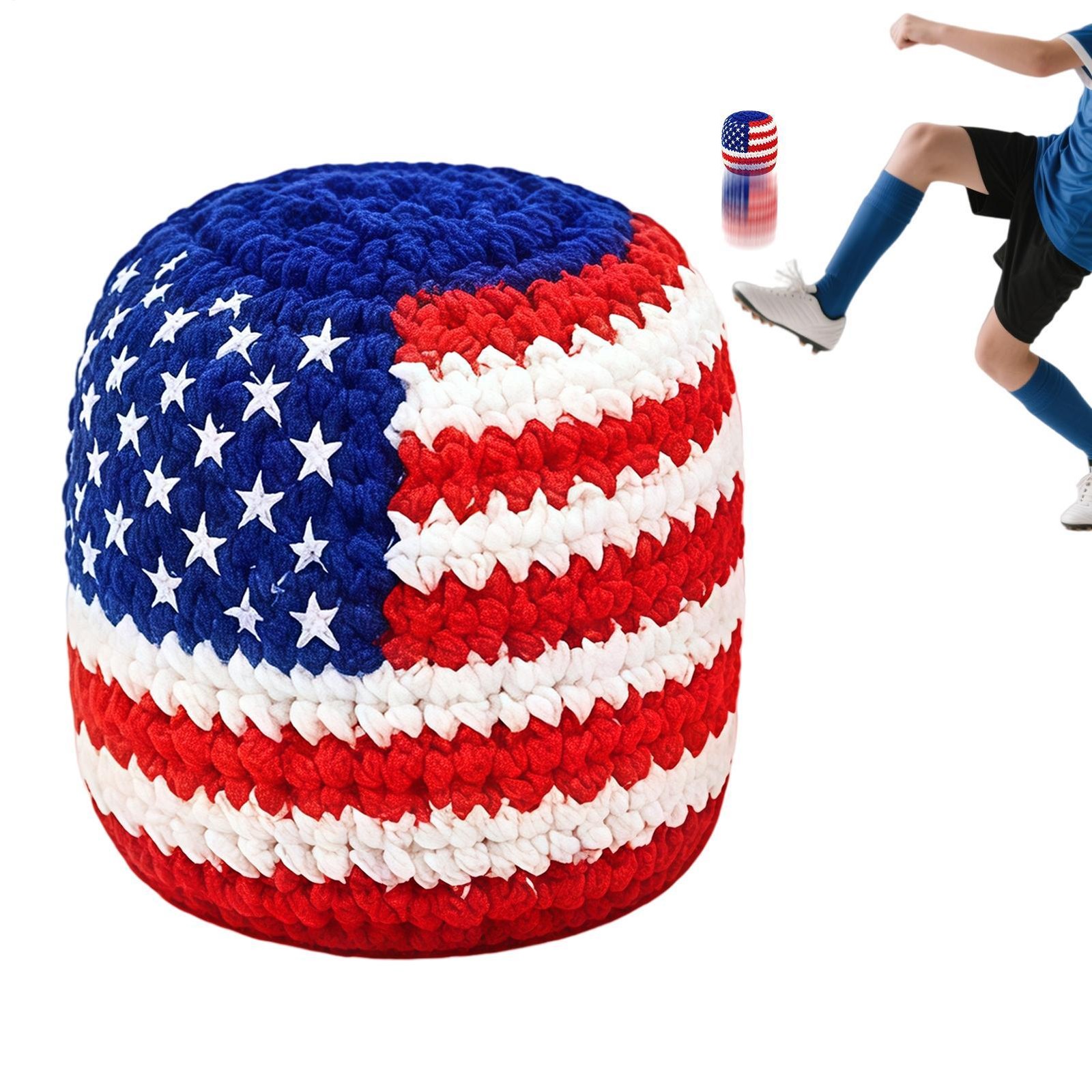Harliver Patriotic Hand-Made Knitted Footbags, US Flag Shaped Crochet Hacky Sack
