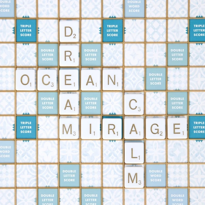 WS Game Company Scrabble Bianco Edition with Rotating Wooden Game Board New