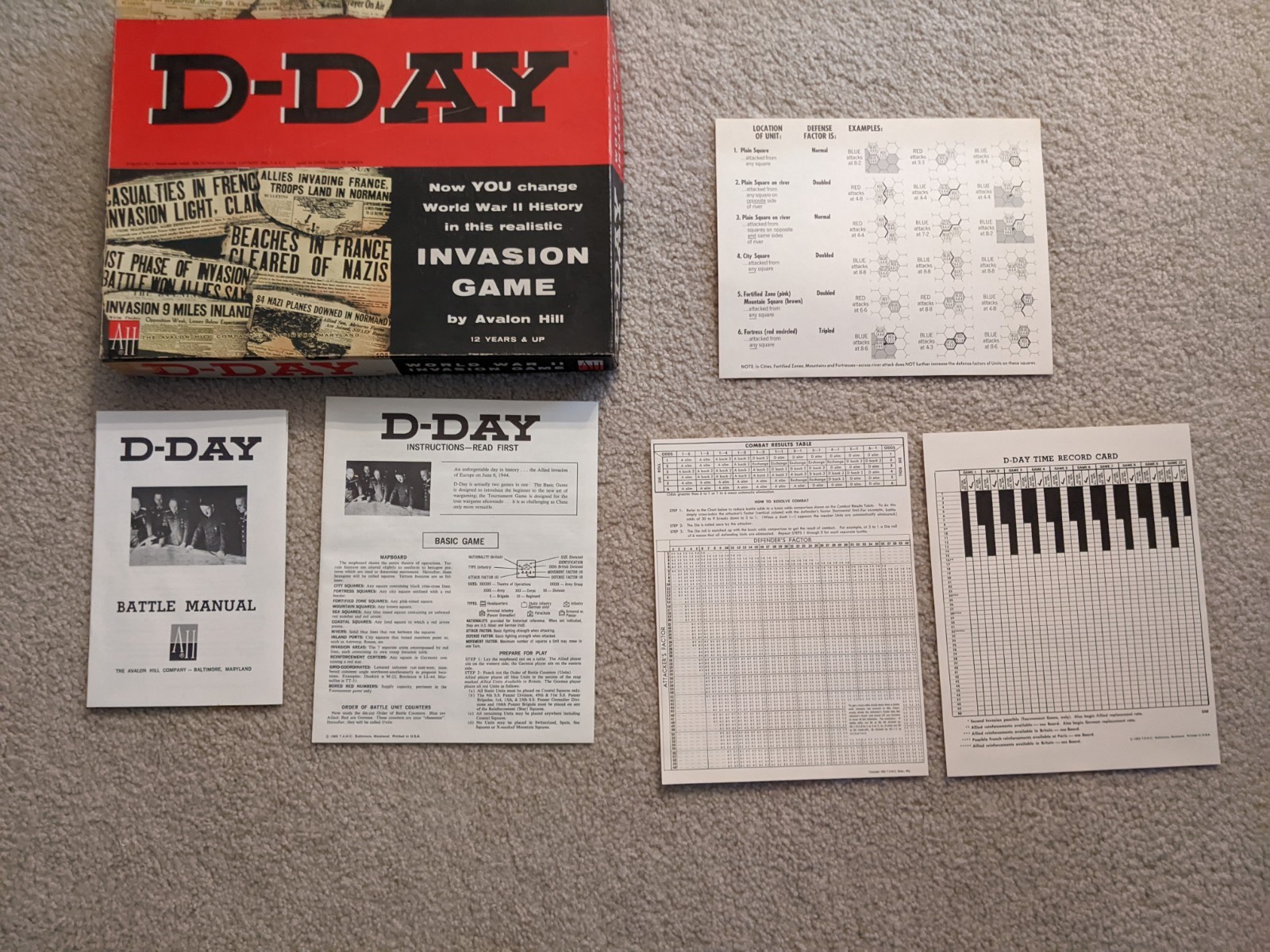 D-Day: World War II Invasion Board Wargame By Avalon Hill. Scorecards Unmarked.