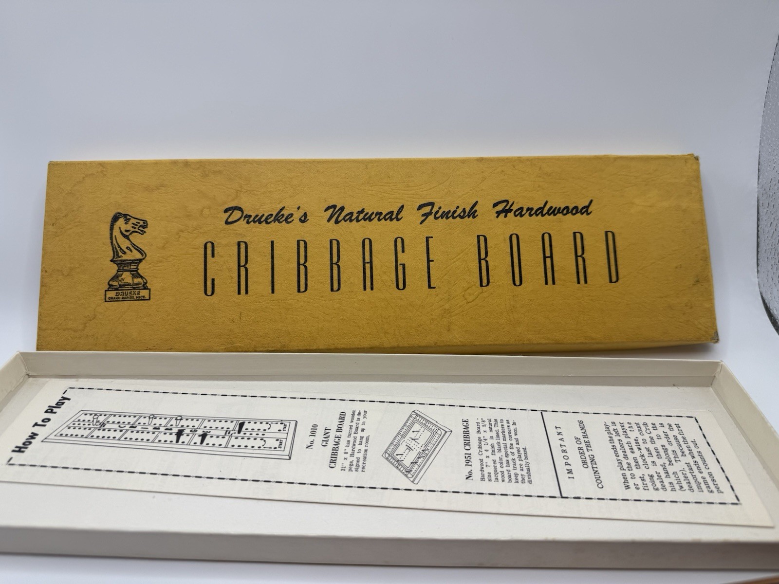 Drueke Cribbage Hardwood Board Game Set, Natural Finish, Pegs, Box, Instructions