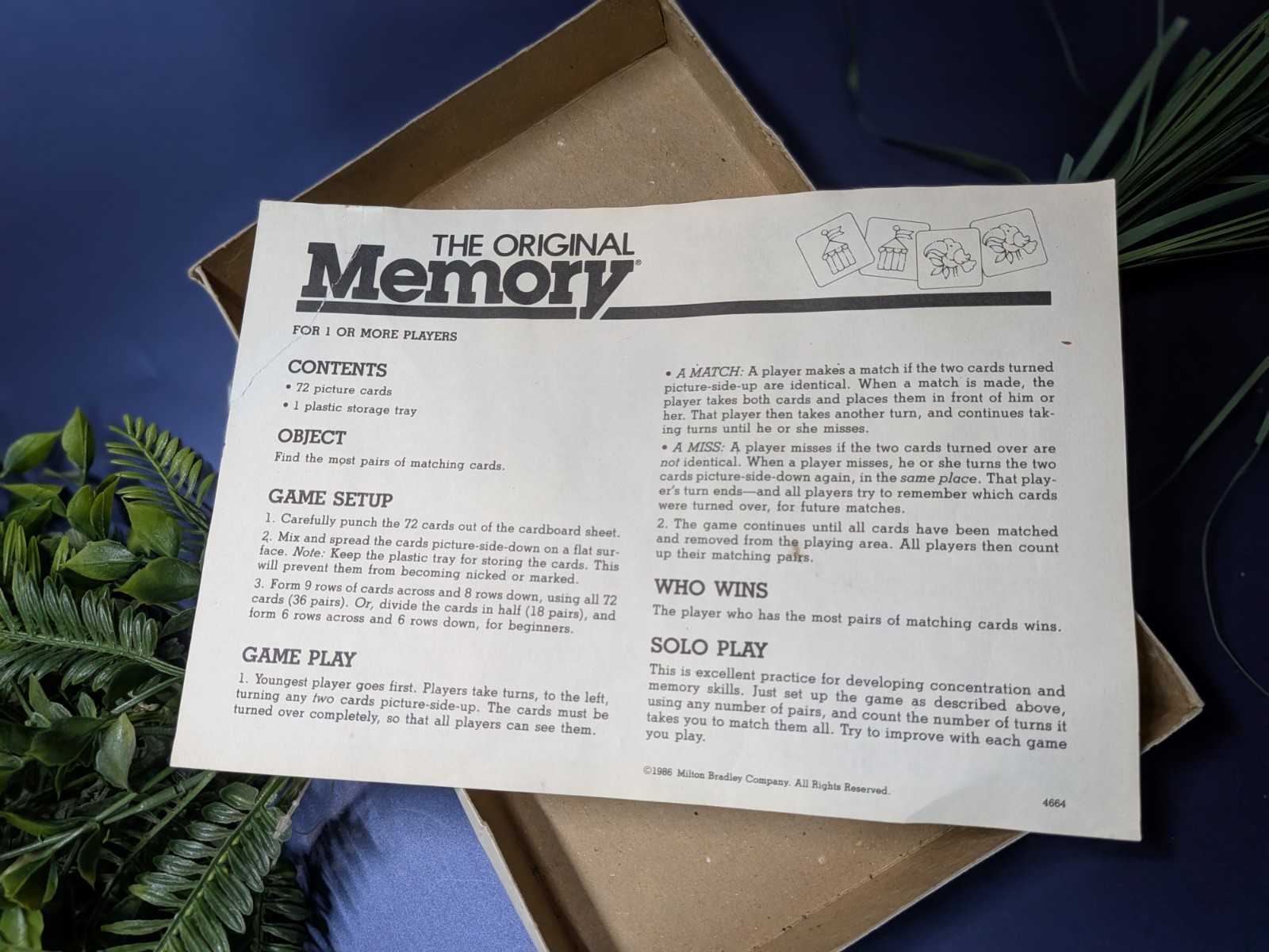 Vintage 1986 Milton Bradley “The Original Memory Game”