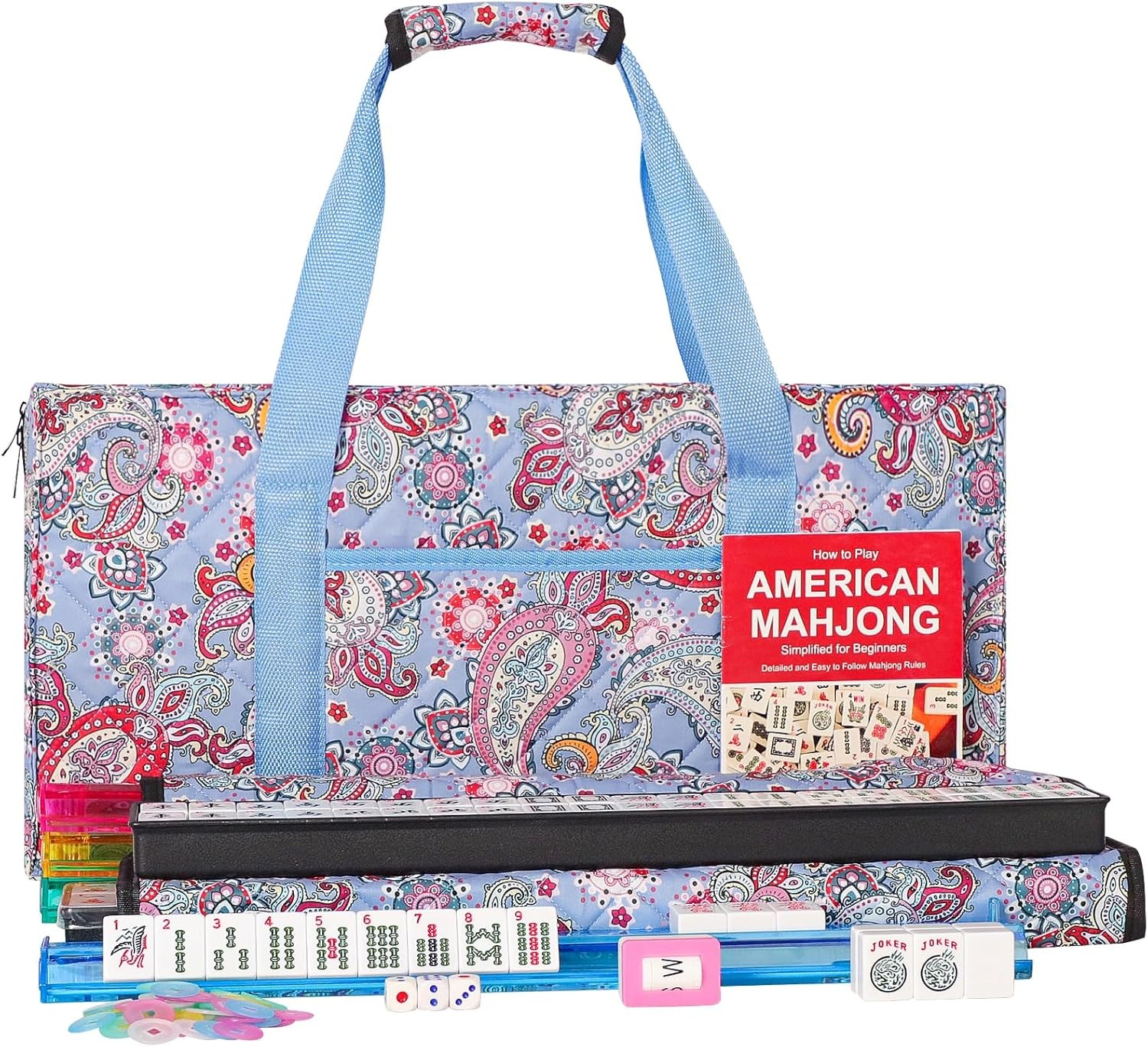 American Mahjong Set with 166 Tiles, Racks, Pusher, Bag, Accessories, and Manual