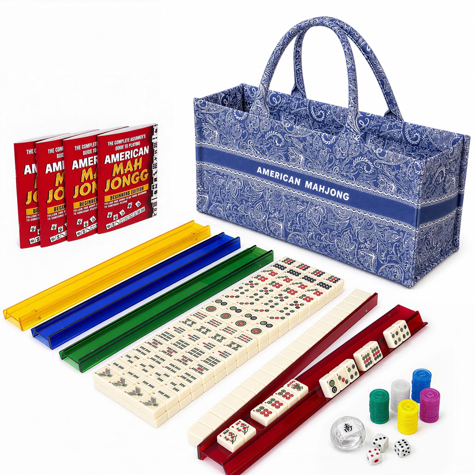 GAIORD American Mahjong Set, 166 Ivory White Mahjong Tiles, 4 Acrylic Racks/P…