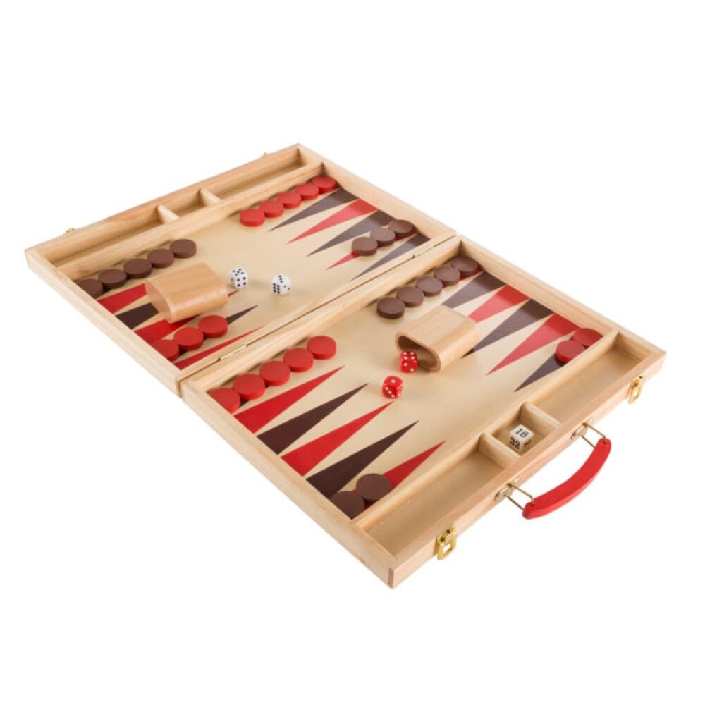 Wood Backgammon Board Game – Complete Set with Folding 15×22 inches, Brown