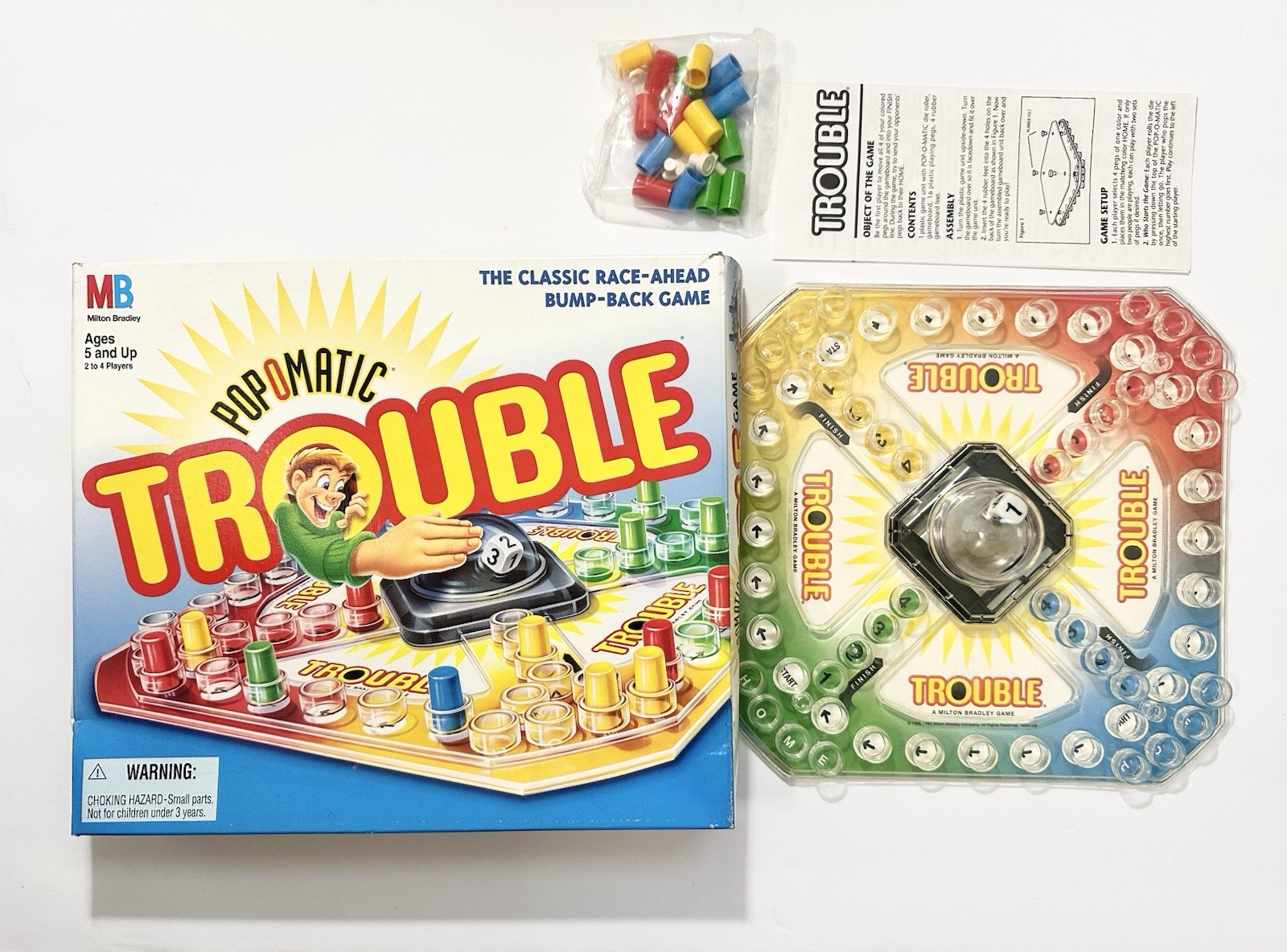 Vintage 1986 Trouble Board Game Pop O Matic Milton Bradley Complete & Works