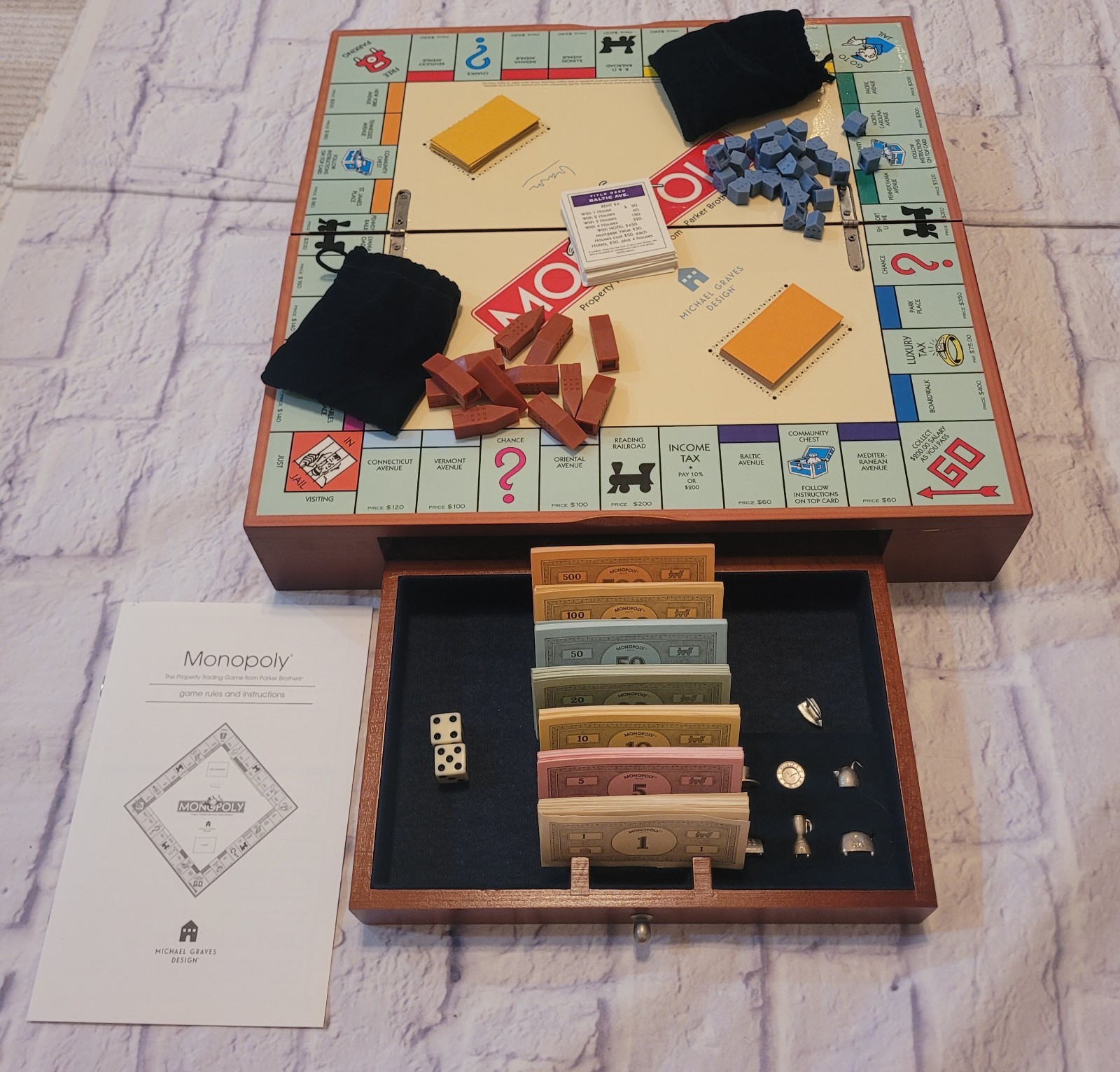 2002 Parker Brothers / Michael Graves Monopoly Board Game in Folding Wooden Case