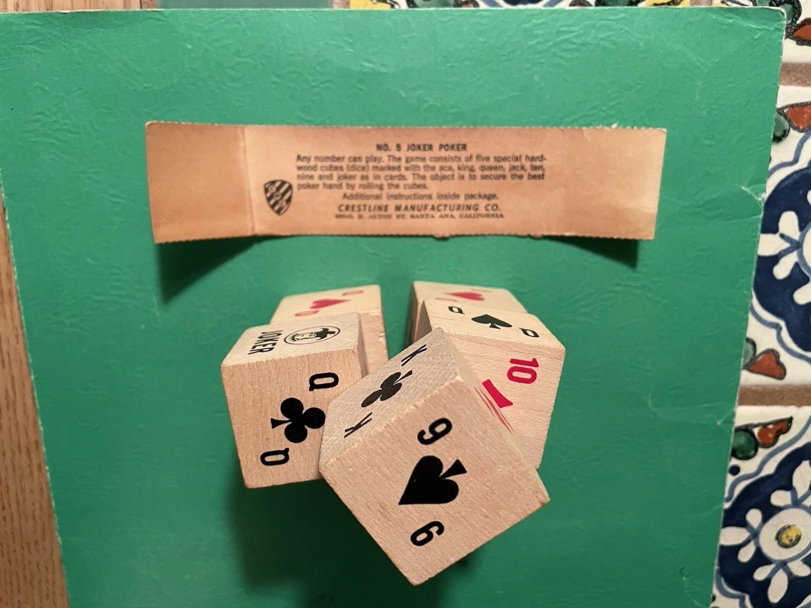 Joker Poker , Vintage Wooden Dice Game. Old No. 5 Joker Poker. Free Ship !!